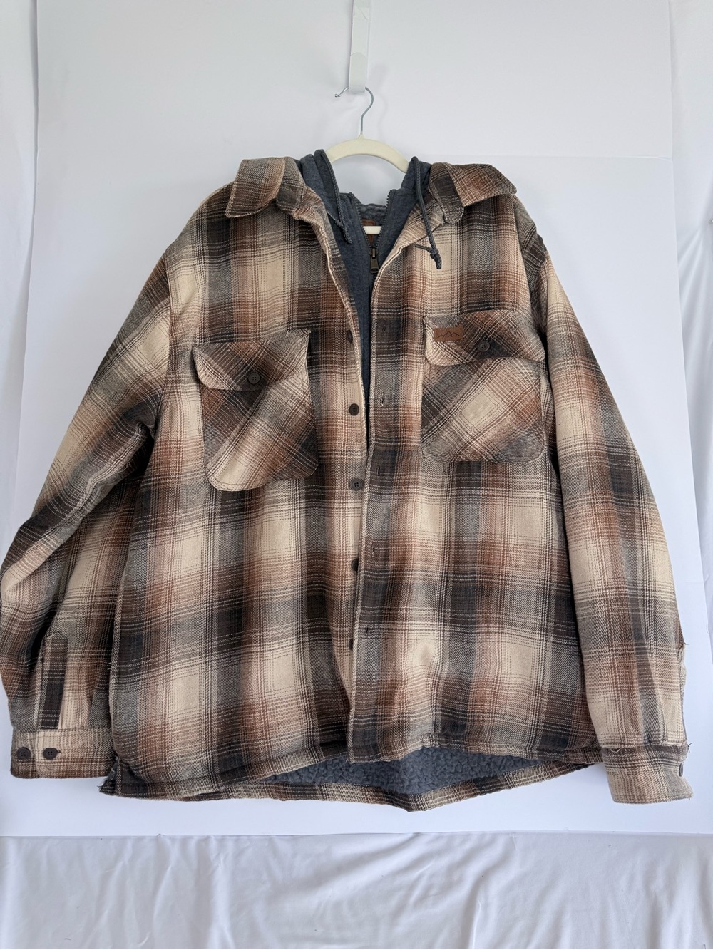 Mountain Ridge Men’s XXL Sherpa Lined Plaid Hooded Shirt Jacket